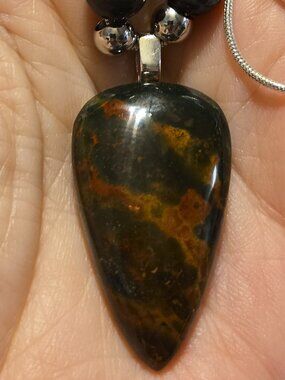 Natural Bloodstone Pendant on 925 Sterling Silver Chain with Bead Accents